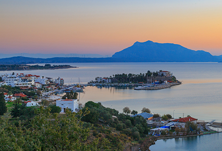 Datca cityscape with lake a seaside town in Mugla Turkey