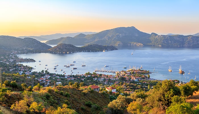 Selimiye cityscape during sunset in Marmaris Turkey