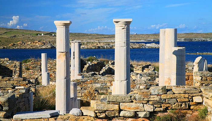 'Cleopatra's House' and the ruins of Delos towards the shore-compressed