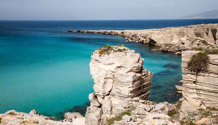 A view on the Cala Rossa a famous bay on the island of Favignana near Trapani in Sicily Italy bigstock--134798369