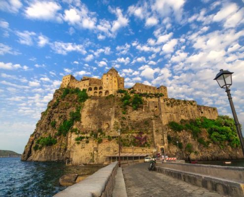 Beautifil view on Aragonese castle at sunse