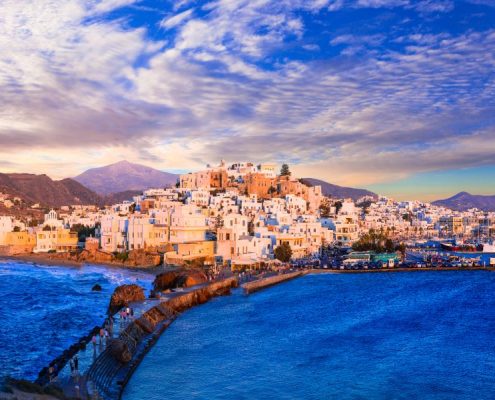 Beautiful Naxos island over sunset, Greece, Cyclades