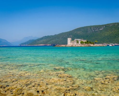 Dreamy bay and small fortress on the island