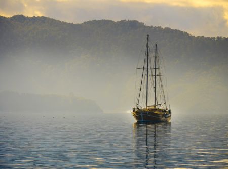 Boat cruising in sea of Marmaris, Turkey