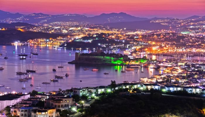 Bodrum harbor and Castleby night