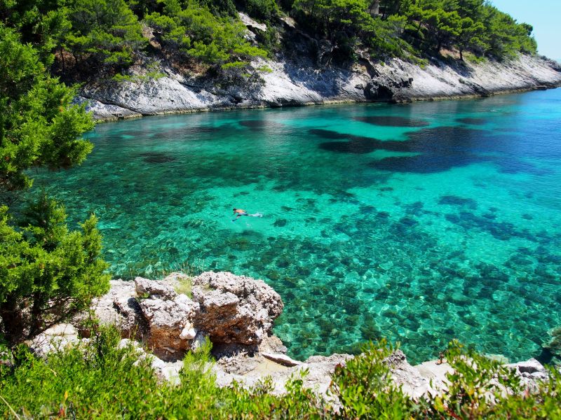 Scenic view of Adriatic sea bay in Croatia, island Korcula snorkeling