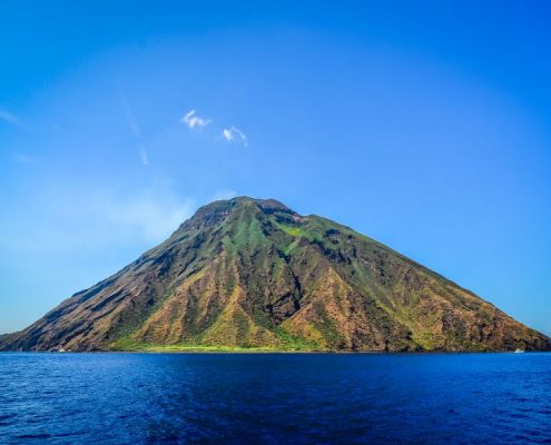 Stromboli Volcanic Island In Lipari Viewed From The Ocean, Sicil