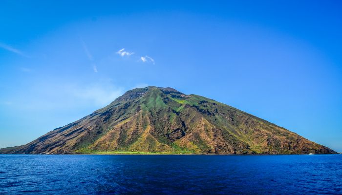 Stromboli Volcanic Island In Lipari Viewed From The Ocean, Sicil