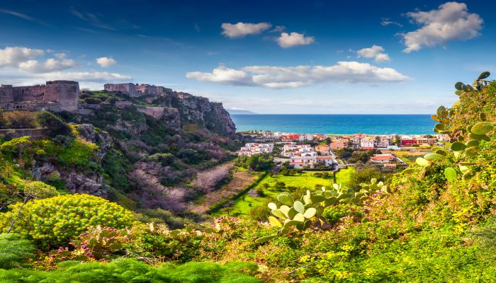 Sunny Morning View Of The Addolorata District Of Milazzo Town