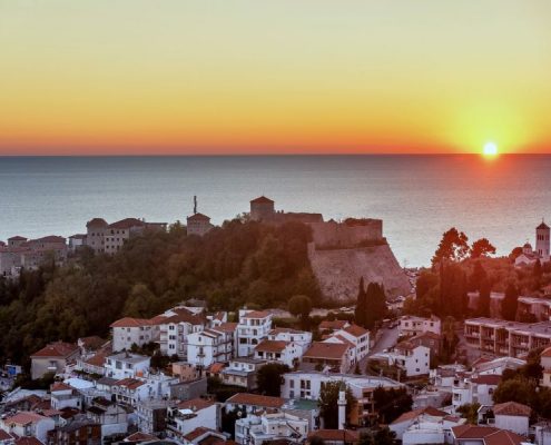 The Old Town Of Ulcinj City ''stari Grad" In The Sunset, Montene