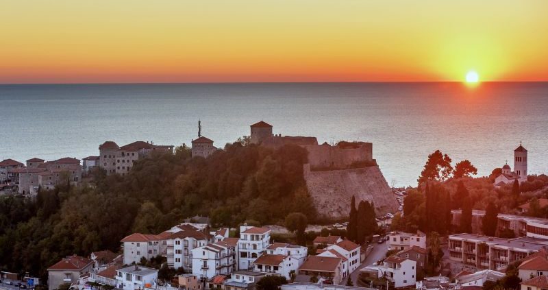 The Old Town Of Ulcinj City ''stari Grad" In The Sunset, Montene