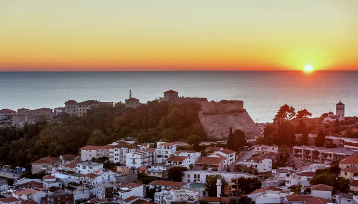 The Old Town Of Ulcinj City ''stari Grad" In The Sunset, Montene