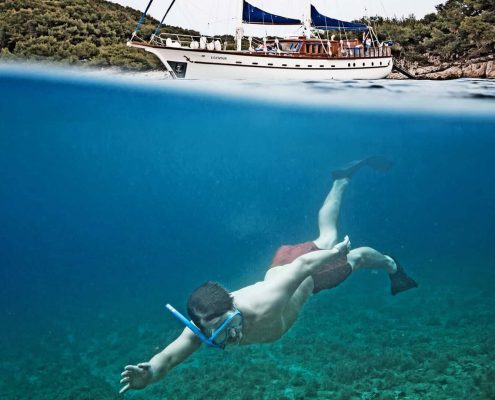 Diving in crystal clear water