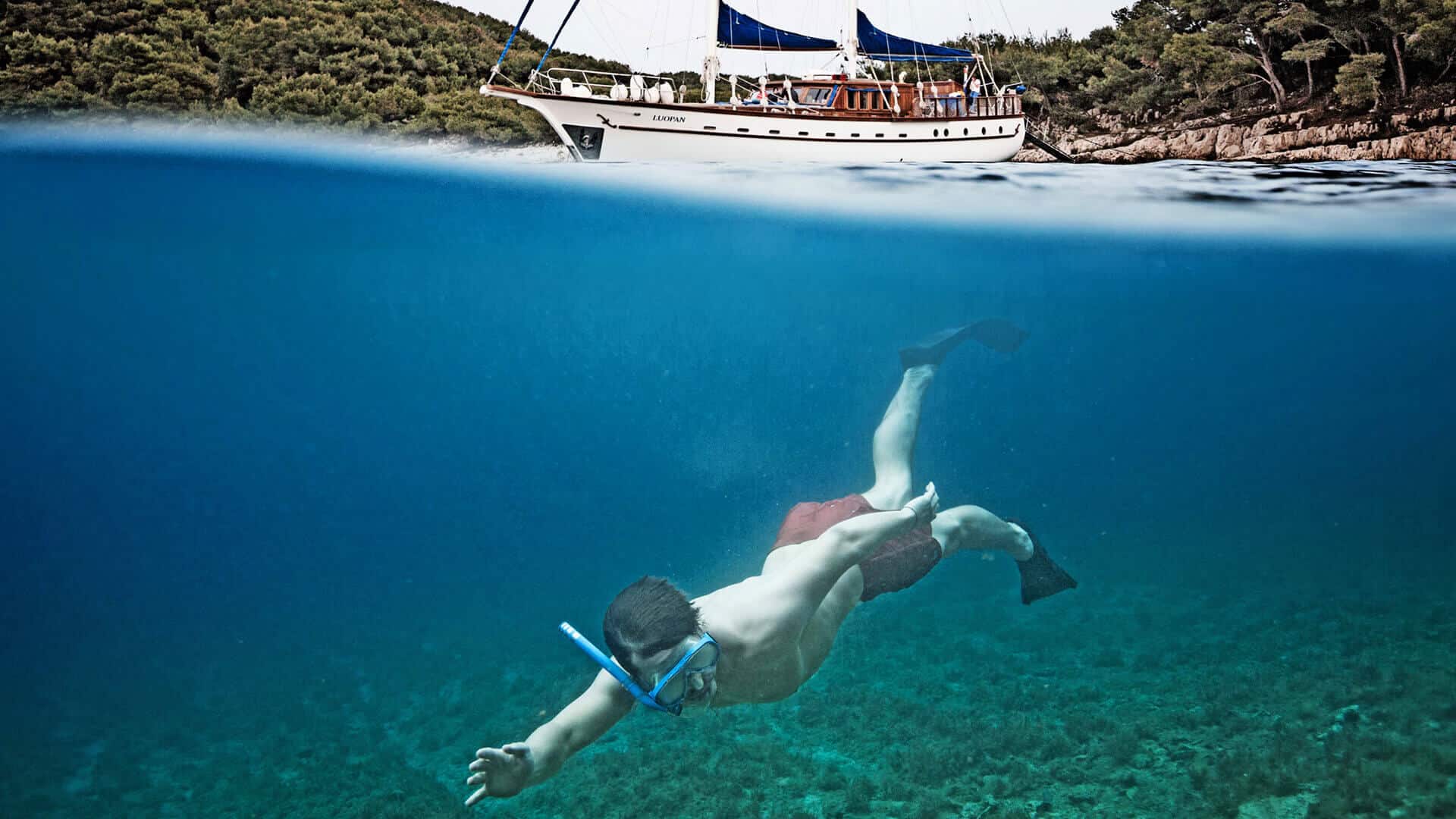 Diving in crystal clear water