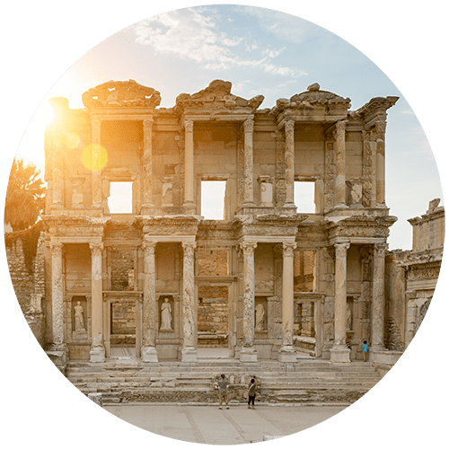 Celsus Library in Ephesus and the sun with flare