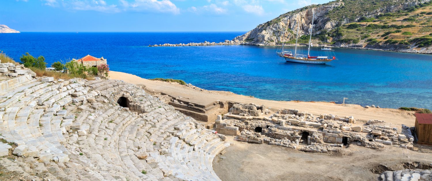 Amphitheater of ancient greek city knidos in Datca Turkey