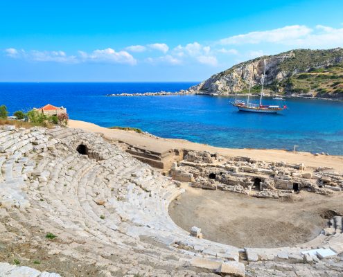 Amphitheater of ancient greek city knidos in Datca Turkey