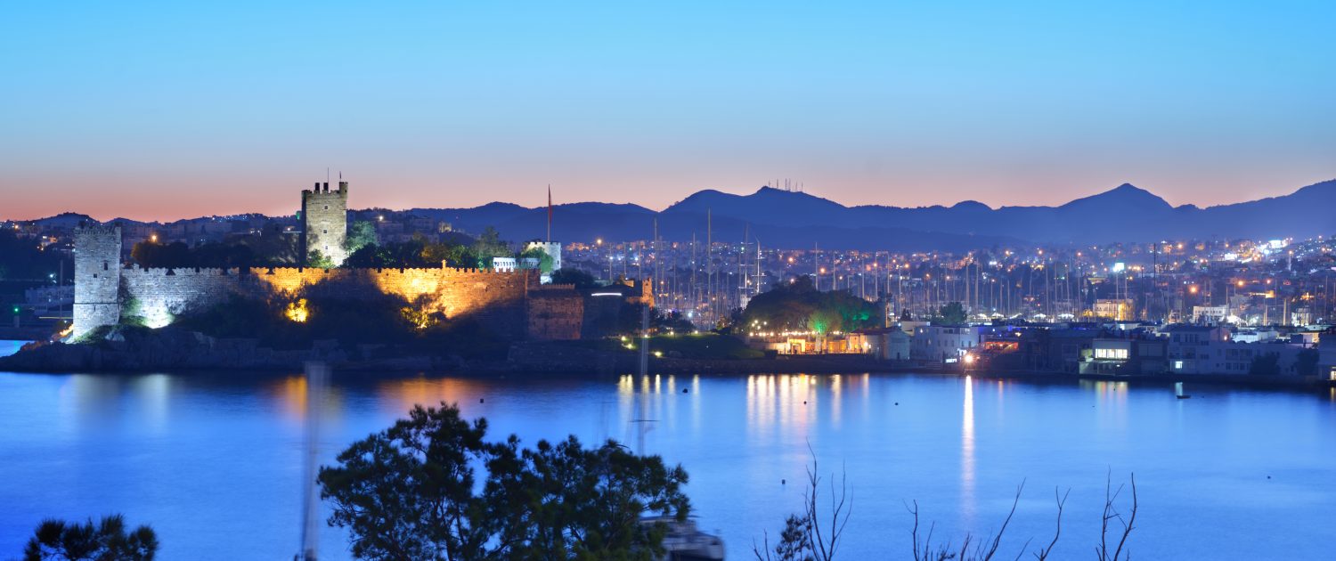 BODRUM, TURKEY - APRIL 11, 2014: Night view to the St. Peter's c