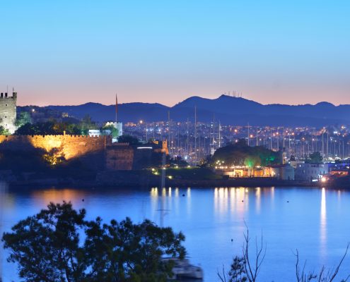 BODRUM, TURKEY - APRIL 11, 2014: Night view to the St. Peter's c