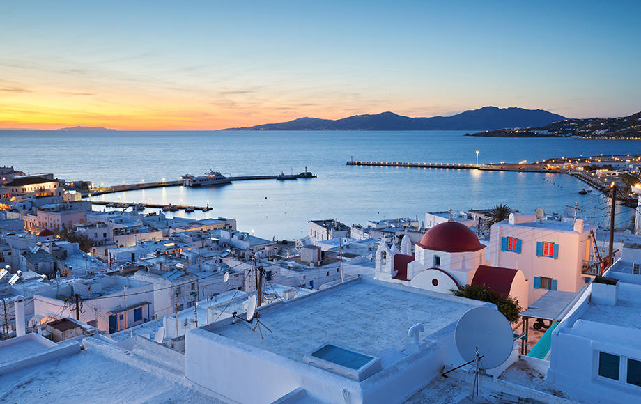 View-of-Mykonos-town-and-Tinos-island-in-the-distance-Greece.