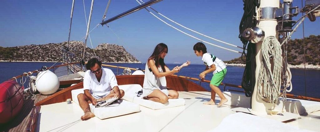 family on boat