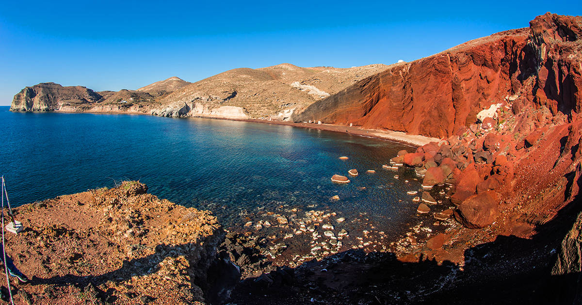 Image of unusual and unique Red beach on Santorini Greece