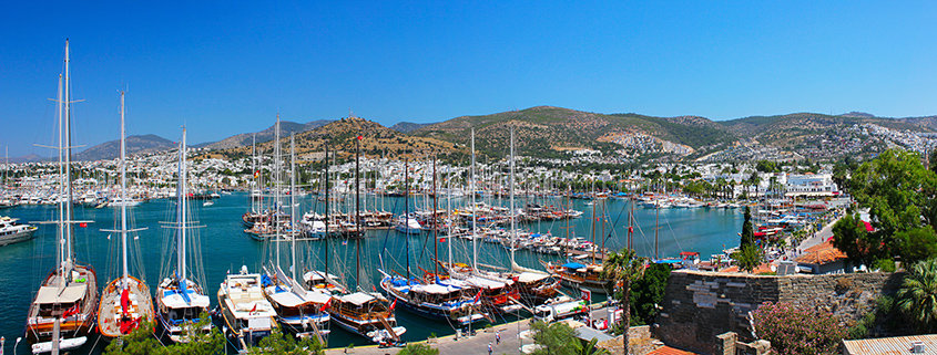 Panorama of the waterfront city of Bodrum in Turkey