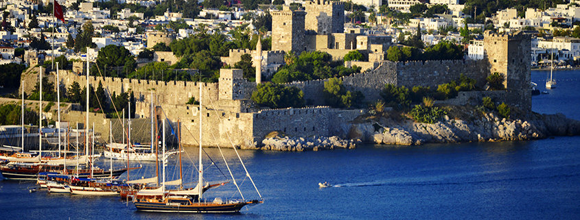 View of Bodrum harbor during hot summer day. Turkish Riviera