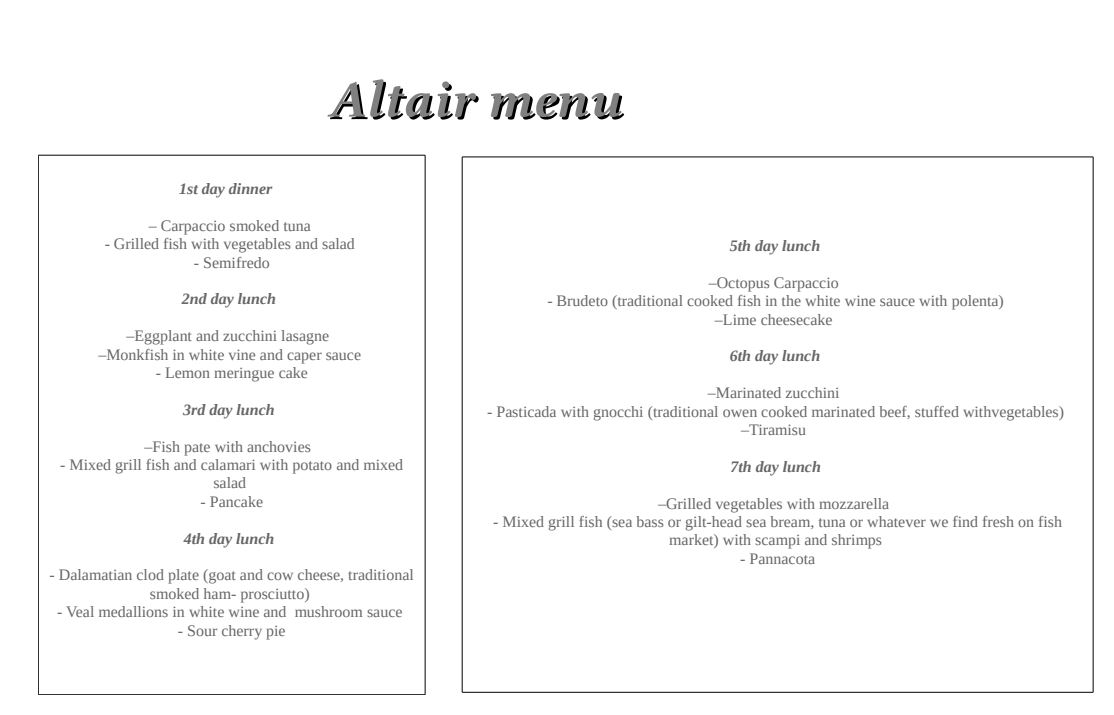 Altair menu sample