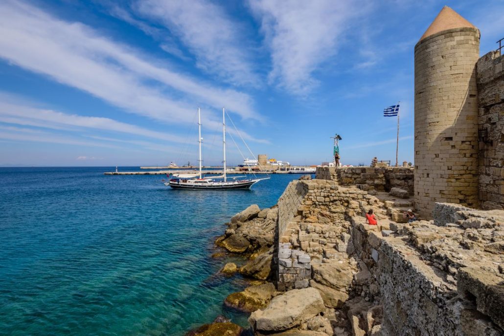 Rhodes island, Greece May 20, 2016 fortifications and harbour of Rhodes town in May 20, 2016, Rhodes island, Dodecanese, Greecebigstock--132811034