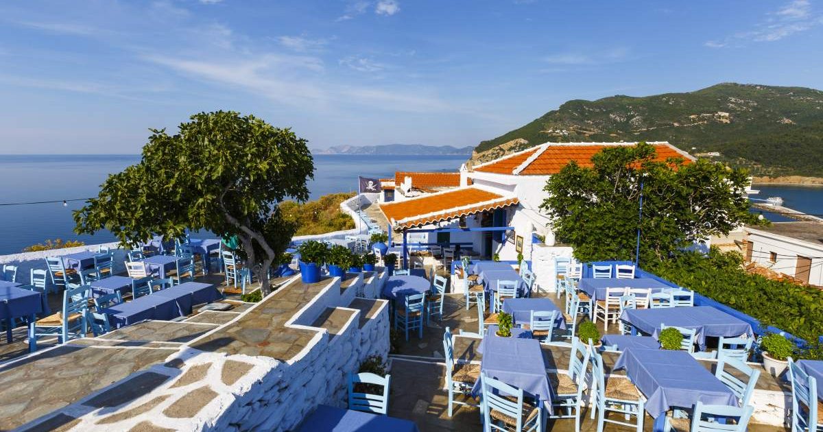 SKOPELOS, GREECE - Restaurant on the castle hill in Skopelos town, Greece