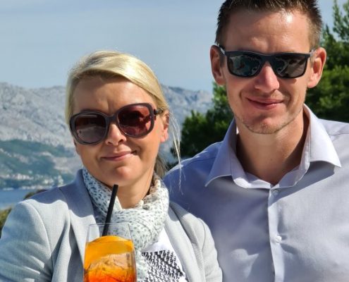 Mitja and Alenka on motor yacht